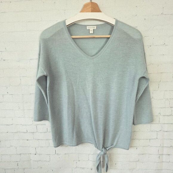 Garnet Hill Sweaters - Garnet Hill 100% Cashmere Sweater Size S Tie Lightweight Knit V-Neck Half Sleeve